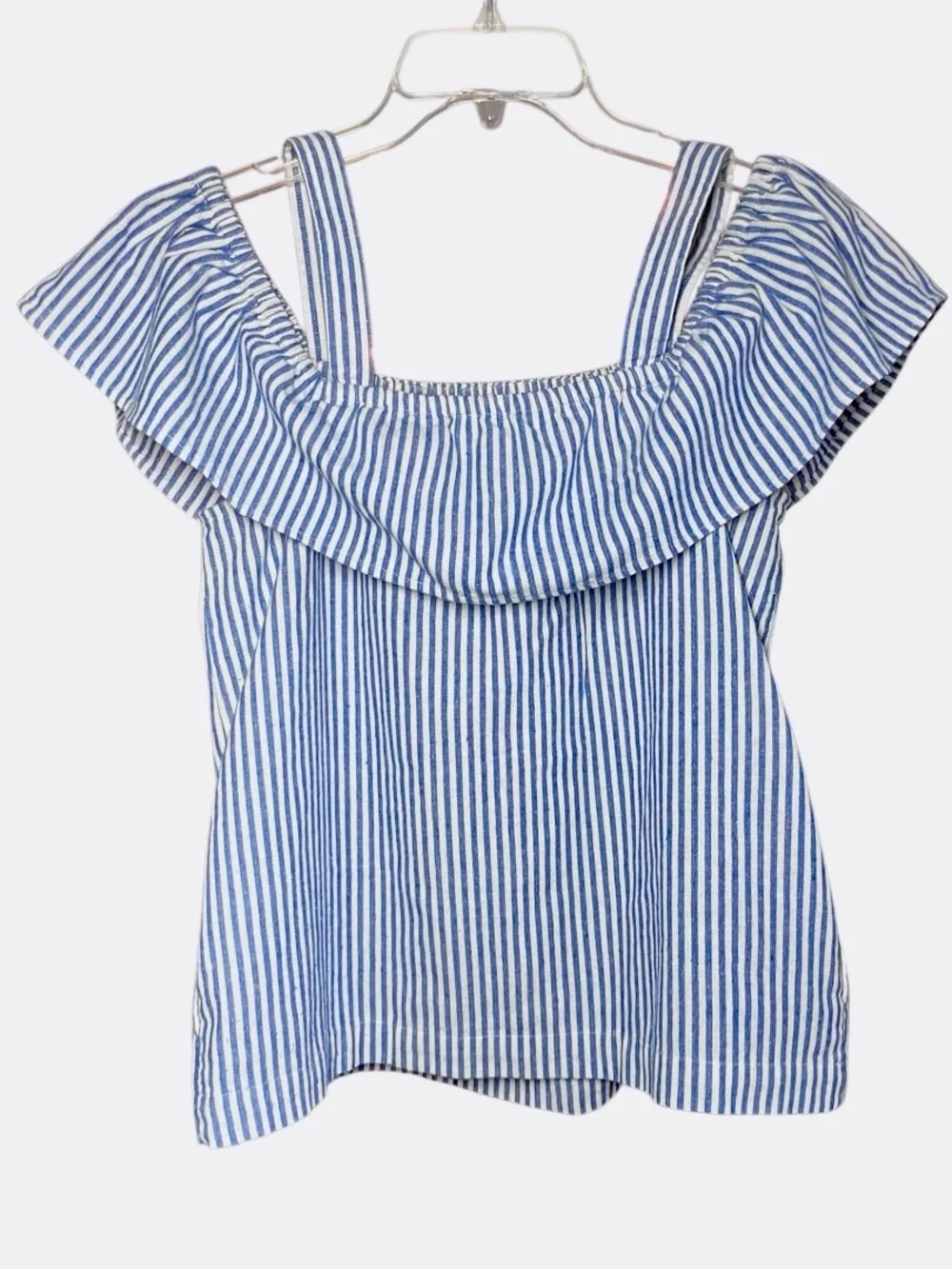 J Crew Striped Ruffled Strappy Top in Blue/White Womens 6